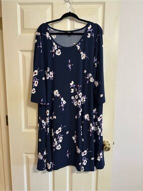 ellos Navy and White Floral Scoop Neck Dress